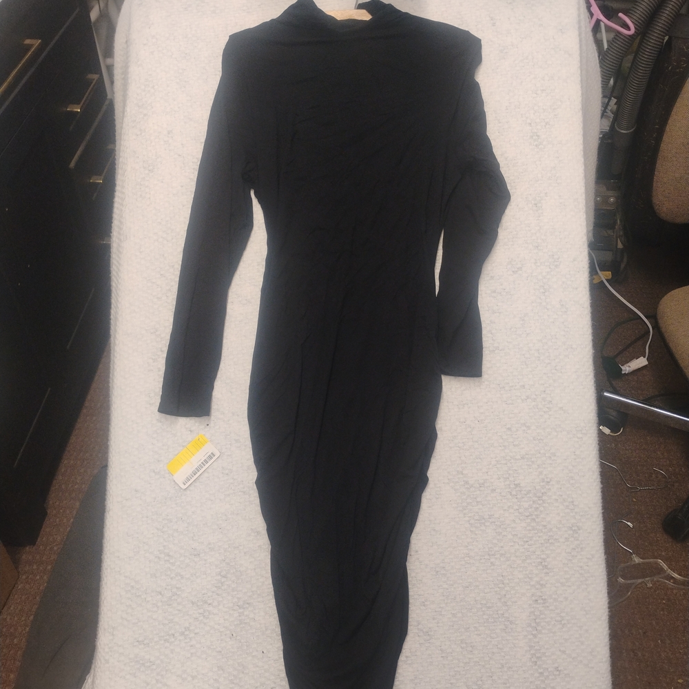 Nwt Venus Mock Neck Jumper Dress Ribbed Black Large Minimalist Gothic Elegant - Picture 2 of 9